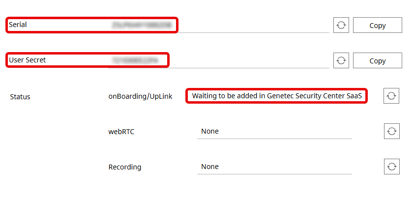 Eine Meldung zeigt an, dass die Kamera darauf wartet, zu Security Center SaaS hinzugefügt zu werden.