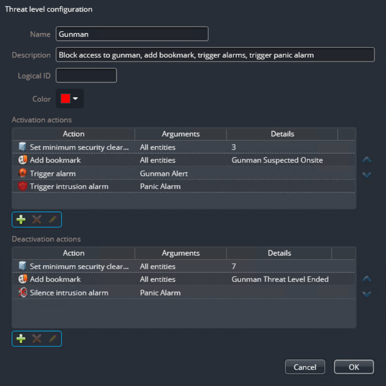 Bedrohungsstufen-Szenario für einen Bewaffneten in Security Center SaaS.