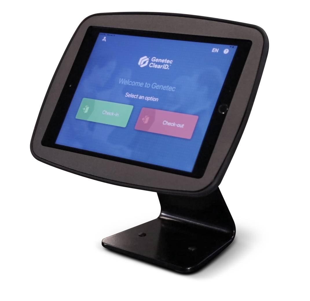 ClearID Self-Service-Kiosk in einem Tischständer.