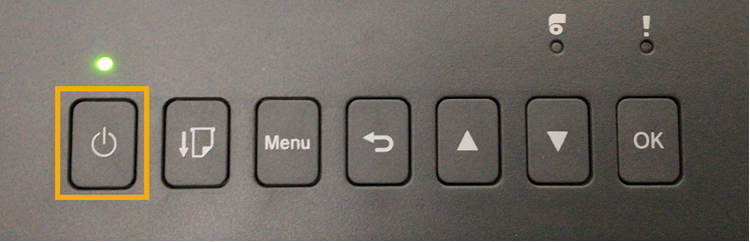 LCD-Display des Brother TD-4550DNWB-Etikettendruckers mit hervorgehobenem Netzschalter.