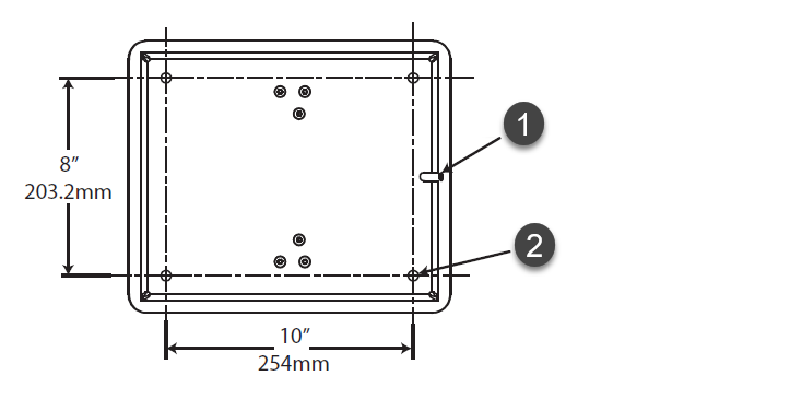 Diagramm des ClearID Self-Service-Kiosk-Bodenständers mit den Abmessungen.