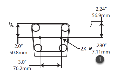 Diagramm des ClearID Self-Service-Kiosk Tischständers mit den Abmessungen der Tischplattenhalterung.