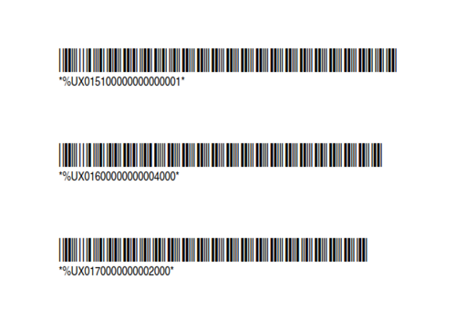 Konfigurations-Barcodes, die verwendet werden, um das Lesegerät für die Ausgabe von 40-Bits zu programmieren.