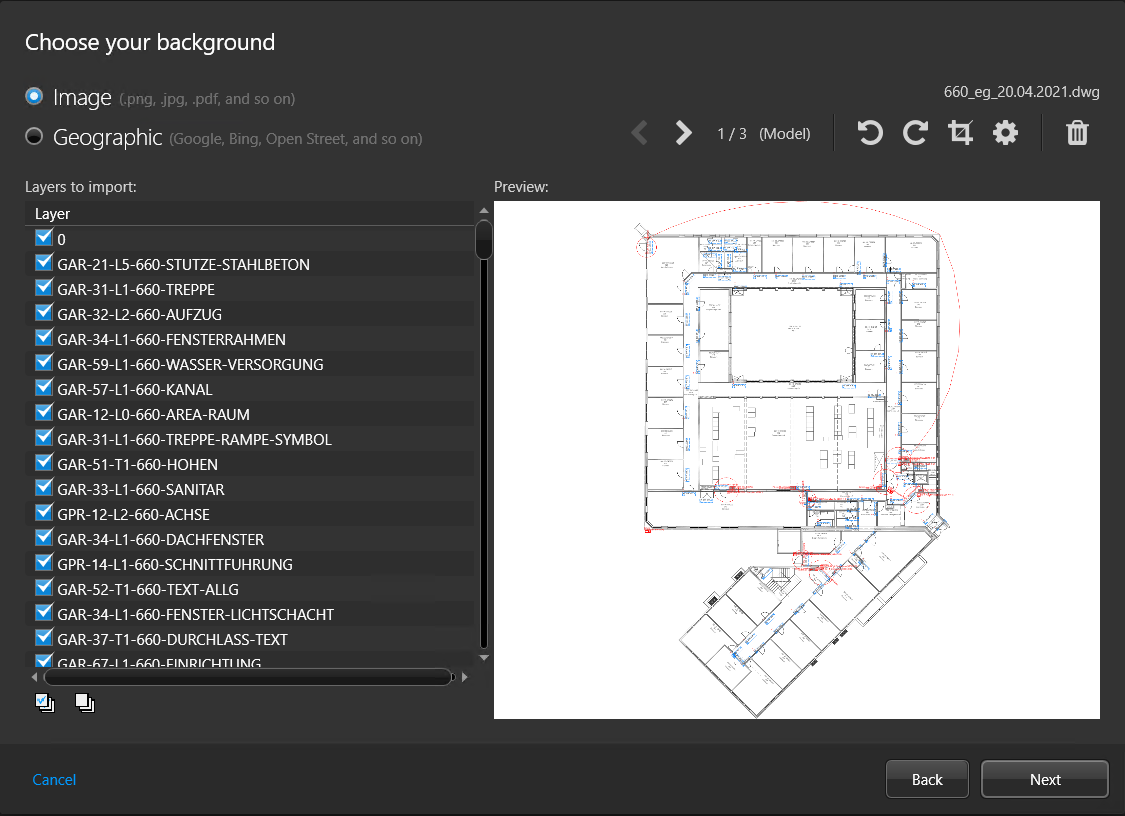 Dialog box to select a map in the Map Manager task with a map selected.