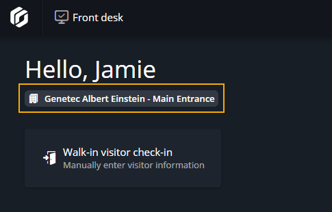 The Front desk task in Security Center SaaS, showing the currently selected Front desk location.