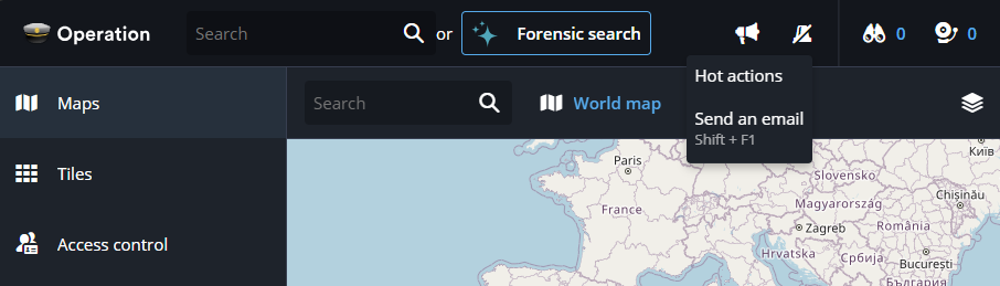 Hot actions in Genetec Operation web.