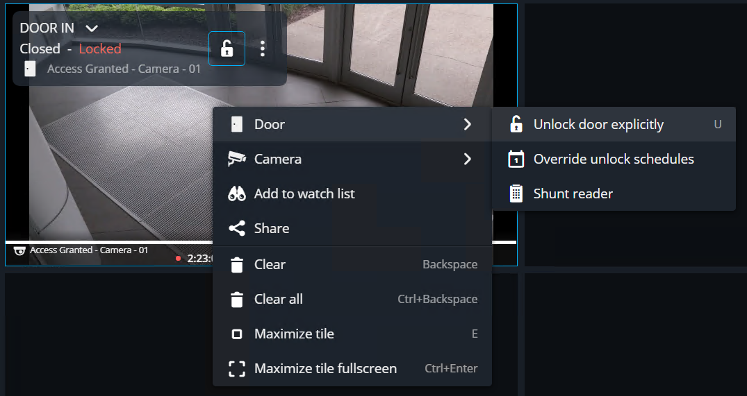 Entity controls displayed in a tile in Operation web.