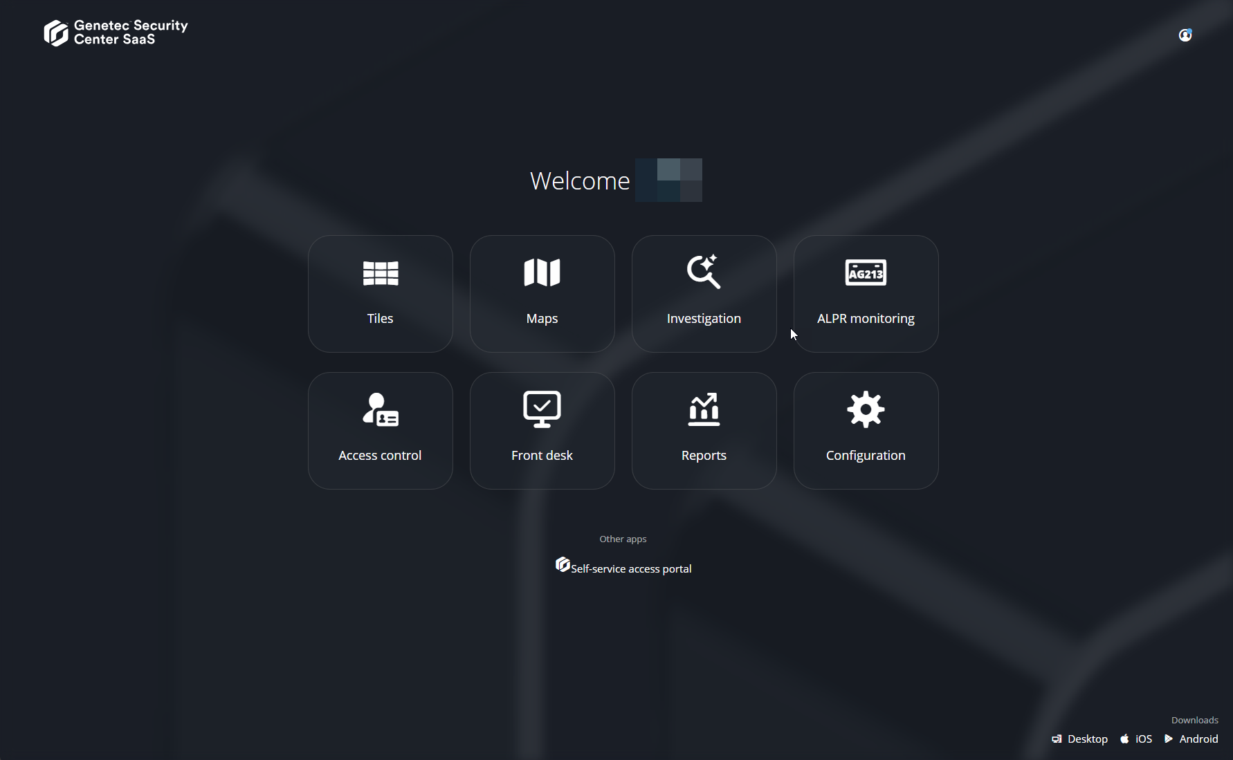 The Security Center SaaS welcome page.