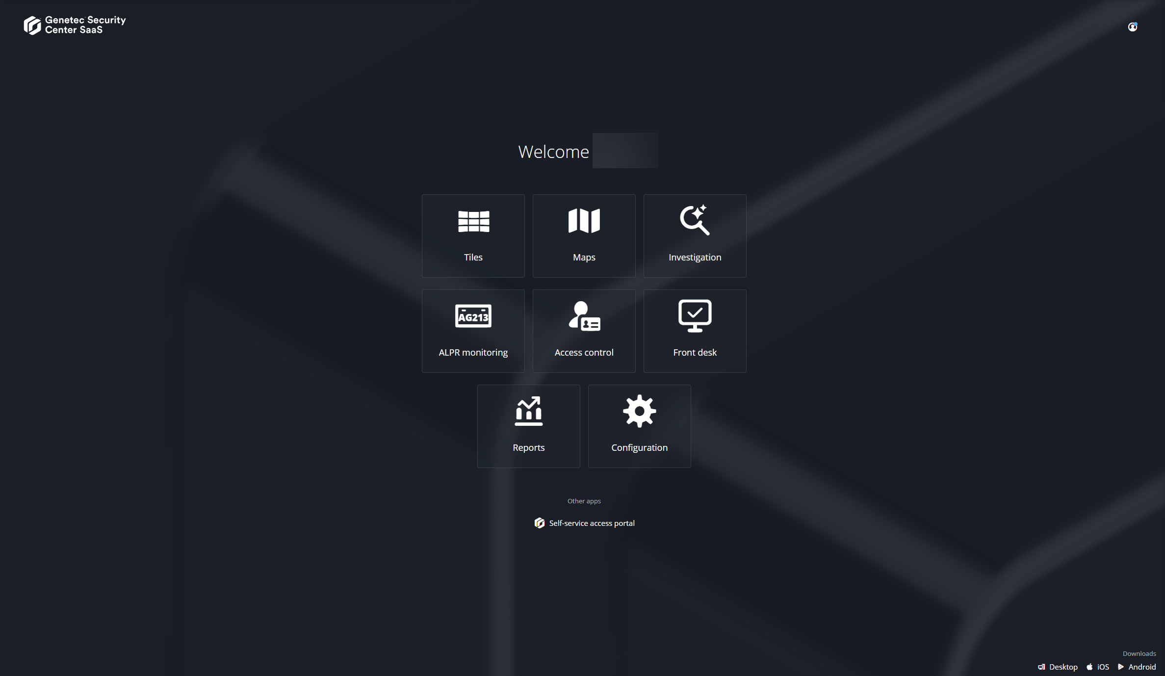 The Security Center SaaS welcome page.
