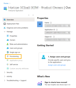 Pagina Overzicht van de Microsoft Entra ID Enterprise-applicatie met de naam van de toepassing, de toepassings-ID en de object-ID.