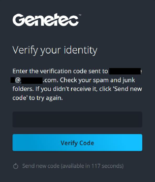 Dialoogvenster Uw identiteit verifiëren in Genetec Login.