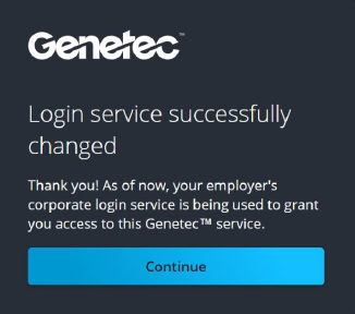 Dialoogvenster Inlogservice succesvol gewijzigd in Genetec Login.