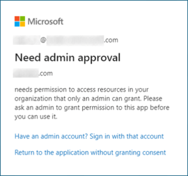 Dialoogvenster voor goedkeuring door beheerder nodig in Microsoft Entra ID om aan te geven dat de instellingen voor beheerderstoestemming niet zijn geconfigureerd.