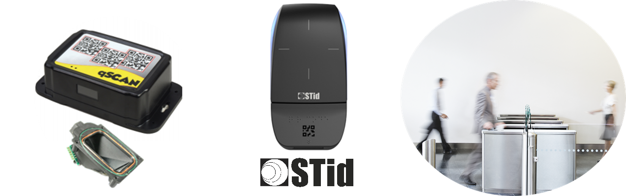 QR-codeoplossingen, waaronder Qscan-barcodelezer, STid QR-codelezers en draaihekken met een QR-codelezeroplossing.