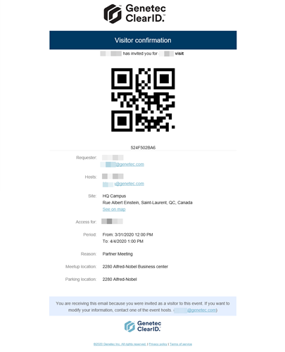 Voorbeeld e-mailbevestiging van de bezoeker.