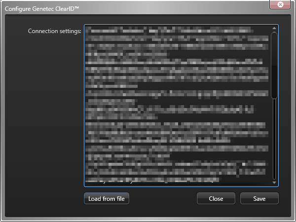 Configure Genetec ClearID dialog in the ClearID One Identity Synchronization Tool showing connection settings because an authentication key is selected.