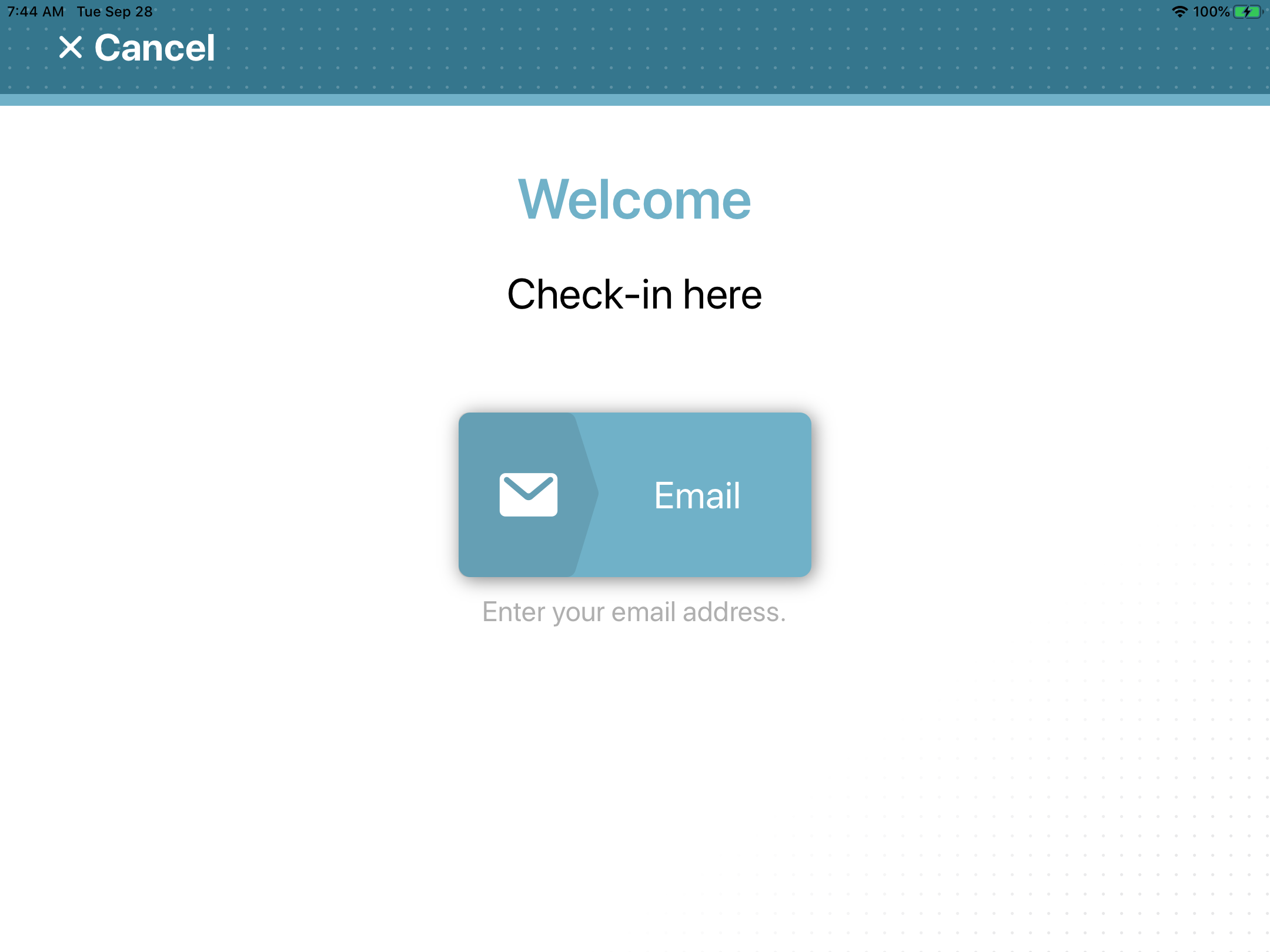 Welcome page in the Genetec ClearID Self-Service Kiosk showing one check-in option.