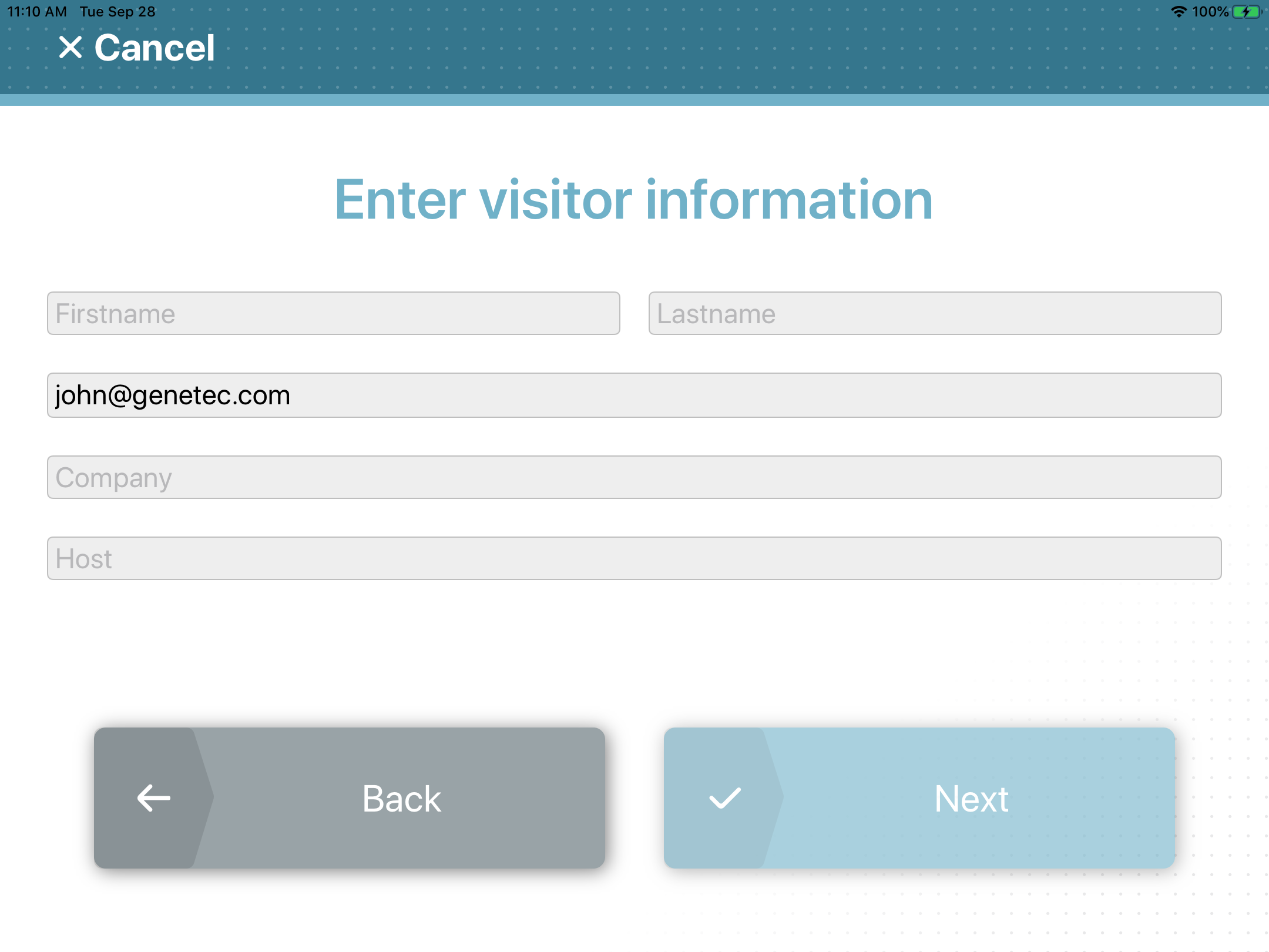 Self-registration page in the Genetec ClearID™ Self-Service Kiosk.