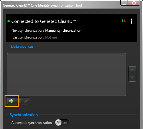 ClearID One Identity Synchronization Tool with Add data source highlighted.