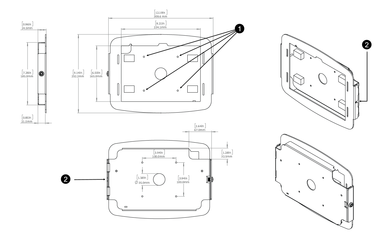 Diagram of the ClearID Self-Service Kiosk floor stand mount showing dimensions.