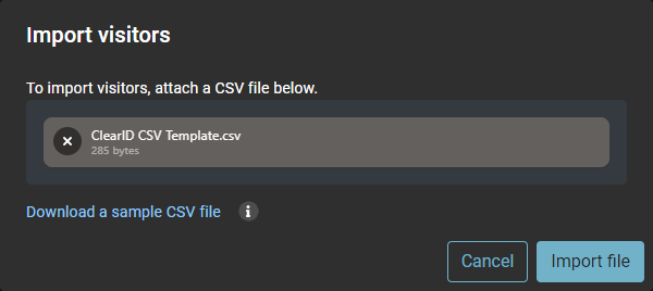 Import visitors dialog in ClearID.