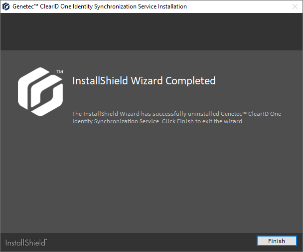 ClearID One Identity Synchronization Tool showing InstallShield Wizard completed information.