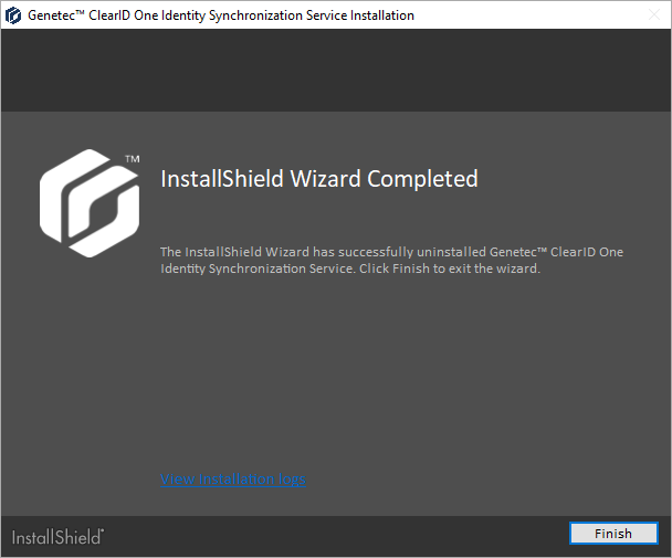 ClearID One Identity Synchronization Tool showing InstallShield Wizard completed information.