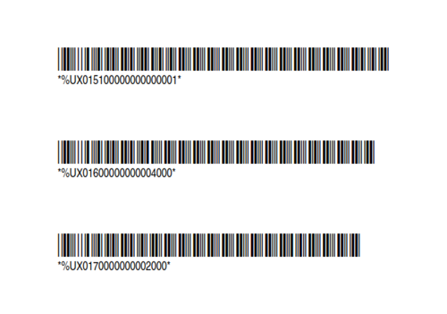 Configuration barcodes used to program reader to output 40-bits.