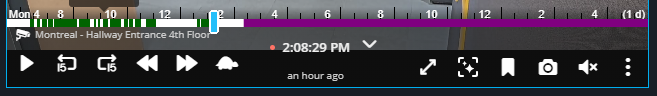 Intelligent search timeline zoom in Genetec Operation showing a zoomed timeline.