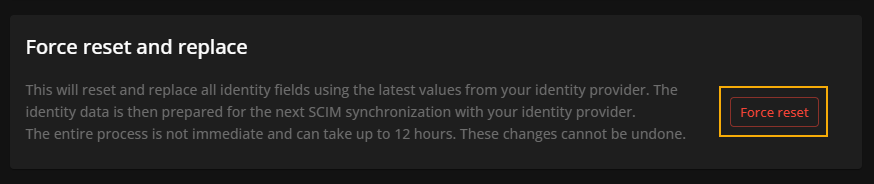 Force reset and replace section of the SCIM integration tab in ClearID.