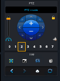 PTZ widget in the Genetec Operation desktop camera sidebar with a PTZ preset selected.