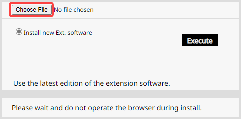 The Software mng. page on an i-PRO camera, showing the Choose File button.