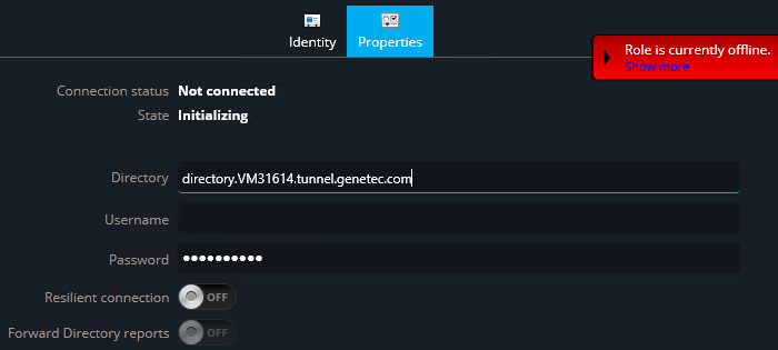 System task in Genetec Configuration desktop, showing the Security Center Federation™ Properties tab.