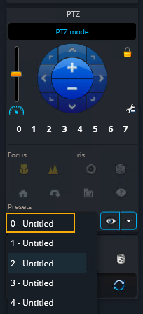 PTZ widget in the Genetec Operation desktop camera sidebar with Presets list highlighted.